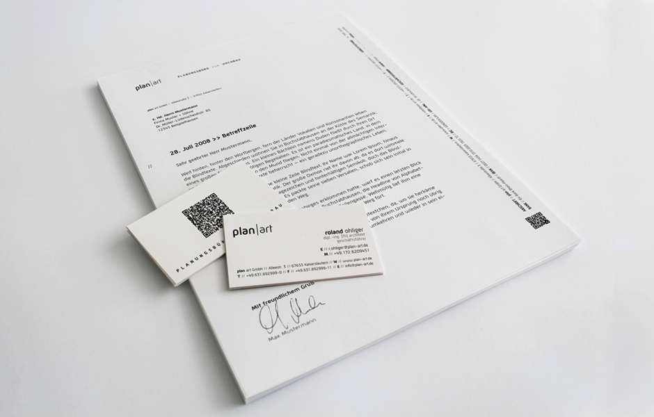 Briefbogen und Visitenkarten plan art GmbH